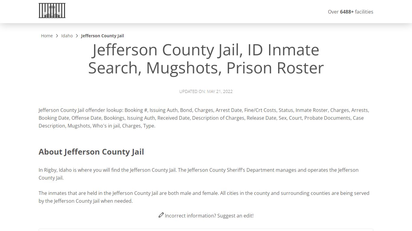 Jefferson County Jail, ID Inmate Search, Mugshots, Prison ...
