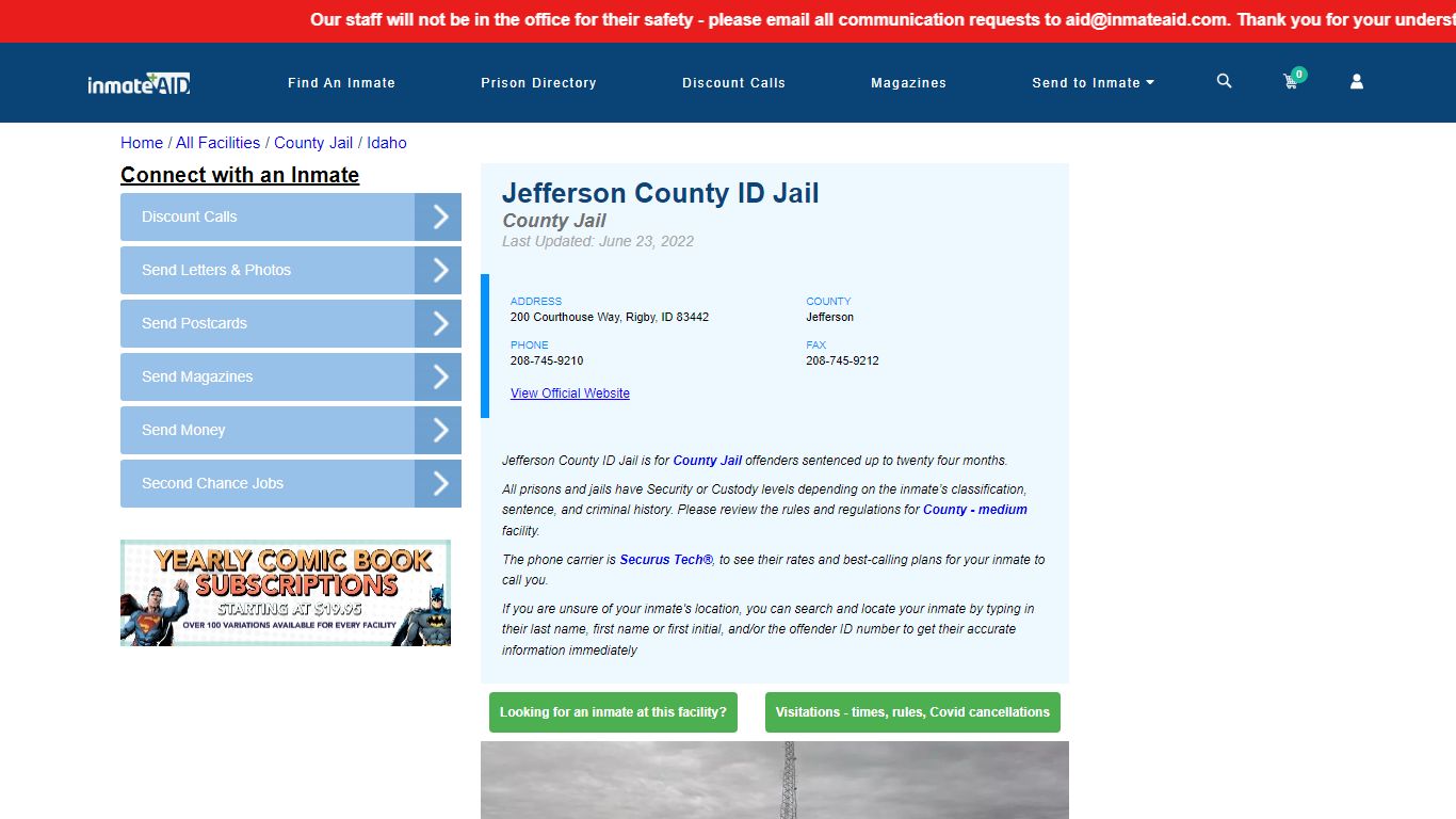Jefferson County ID Jail - Inmate Locator - Rigby, ID